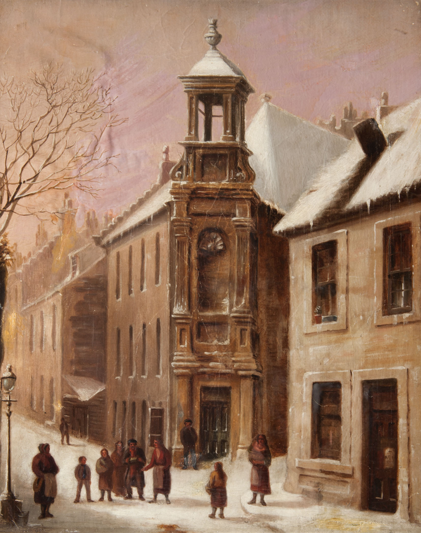 Unknown artist, Duchess Anne’s Alms House, Hamilton, date unknown, South Lanarkshire Leisure and Culture Trust Museum Service. Duchess Anne’s Alms House was located on the corner of New Wynd and Castle Street. It was first built as a hospital by Duchess Anne in the mid 17th century before becoming an alms house in the early 18th century.