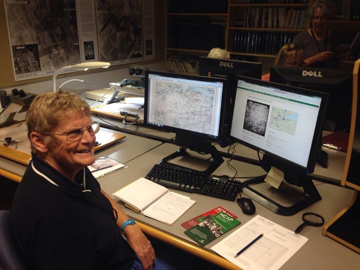 Hilary gets to grips with the Aerial Photography resources at RCAHMS Photo. Lorna Innes, Northlight Heritage