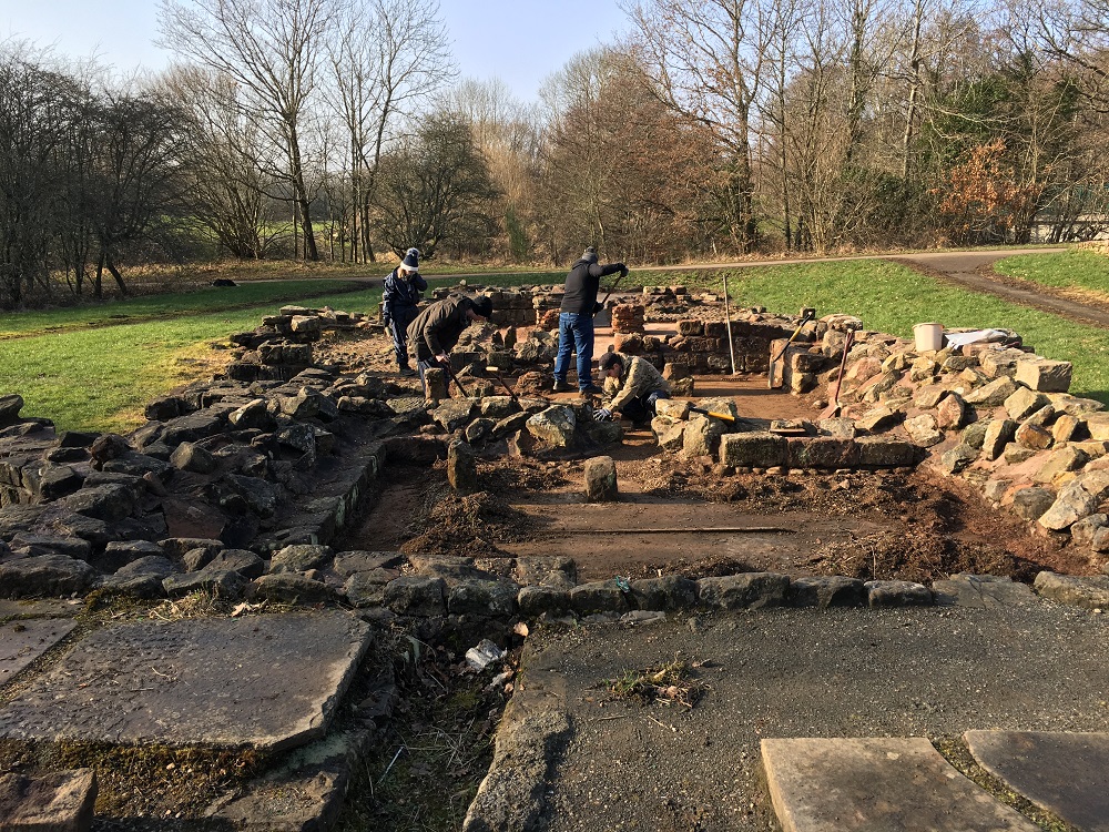 Phoenix Futures service users at work on the Roman bathhouse, Strathclyde Country Park, Motherwell